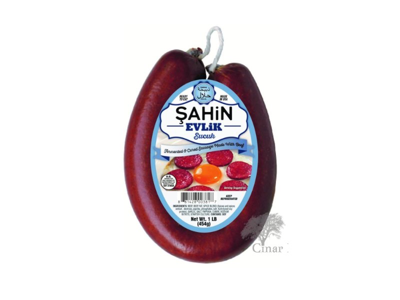 Sahin Evlik Beef Soujouk - Evlik Sucuk - Halal (1 lb / 454 gr)