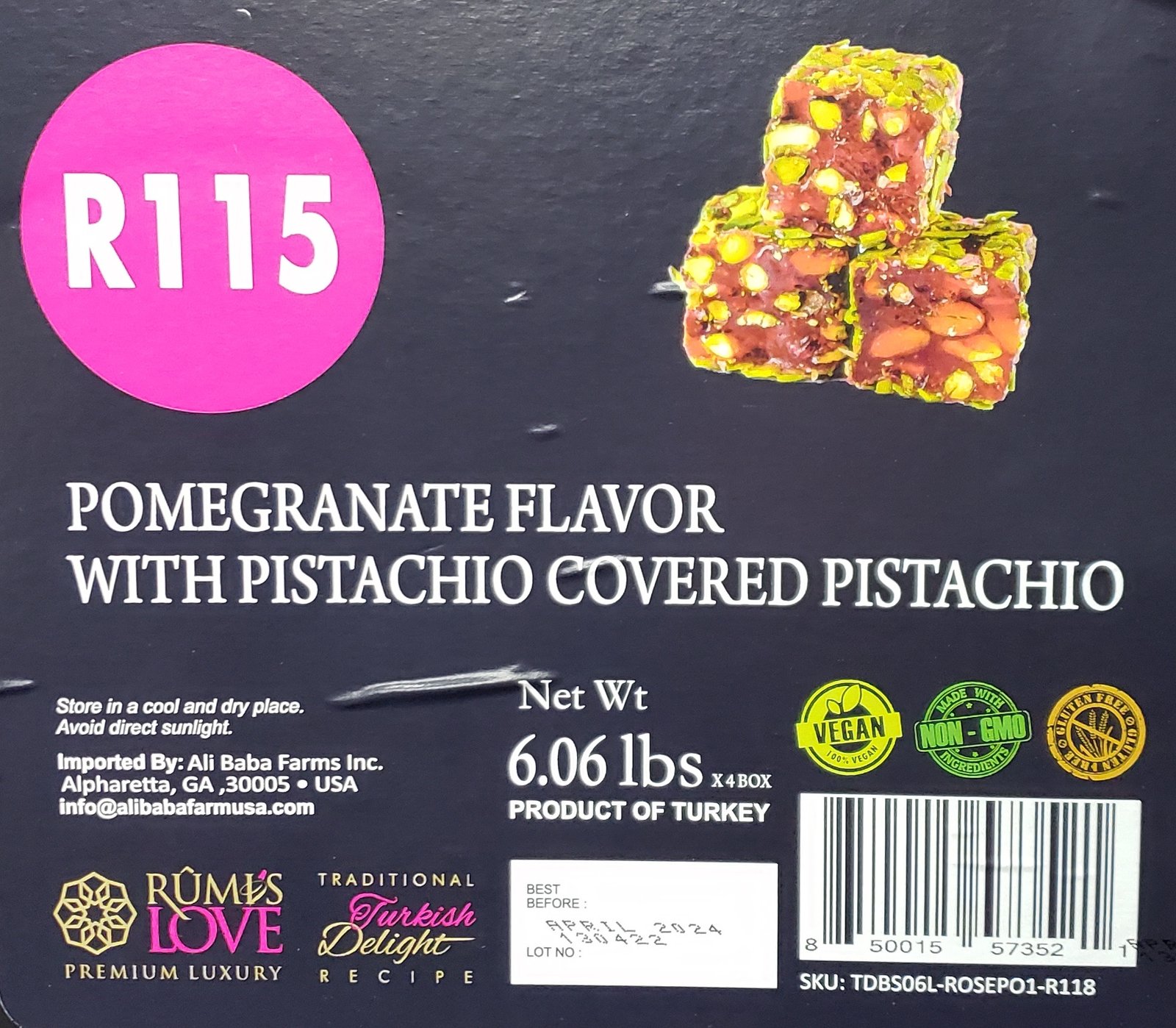 Rumi's Love R115 - Premium Luxury Turkish Delight (6 lbs 2.75 kg) - 1 Box